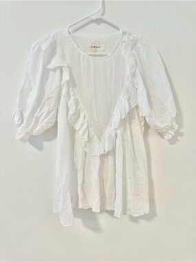The Great. Cotton Ruffle Blouse in White